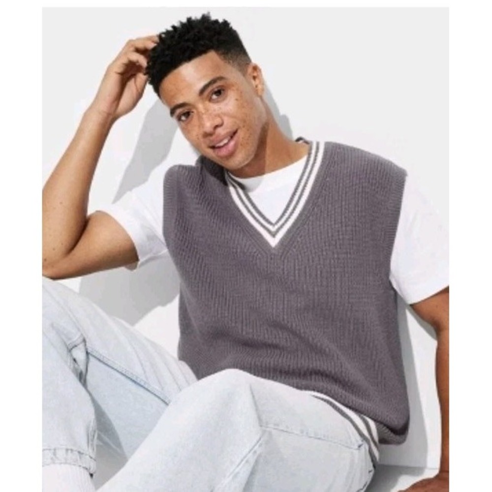Original Use Sweater Vest Men's 2XL Gray Knit Sleeveless Vneck Casual